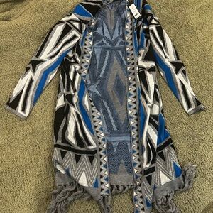 Romeo & Juliet Couture Blue and Gray Geometric Cardigan